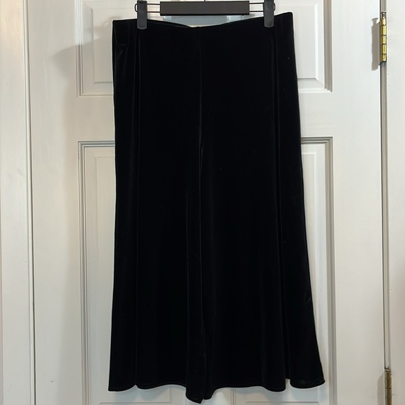 Vintage Pantology Black Velvet Velour Wide Leg Cropped Elastic Pants - Size L - Picture 1 of 7